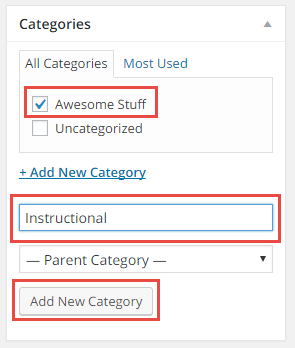 Image showing how to add WordPress post categories